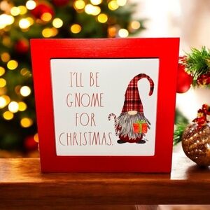 Rae Dunn Gnome I'll Be Gnome For Christmas Design Wood Stand Sign Decor